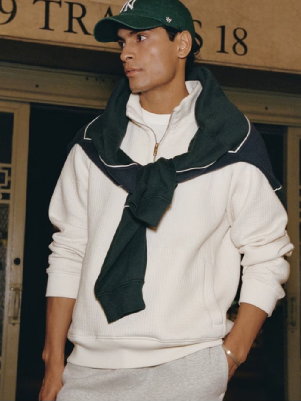 YPB | NWT Men’s Abercrombie & Fitch Textured Ribbed Half-Zip Sweatshirt in Cream